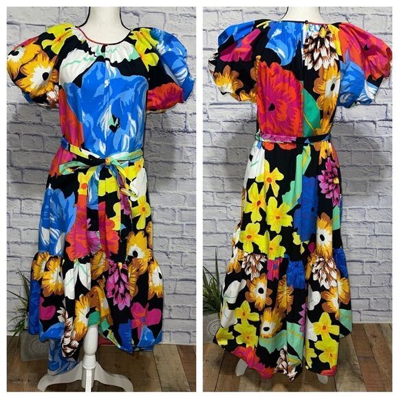 Christopher John Rogers Dress Womens small Black Blue Puff Sleeve Floral Target - Picture 2 of 14